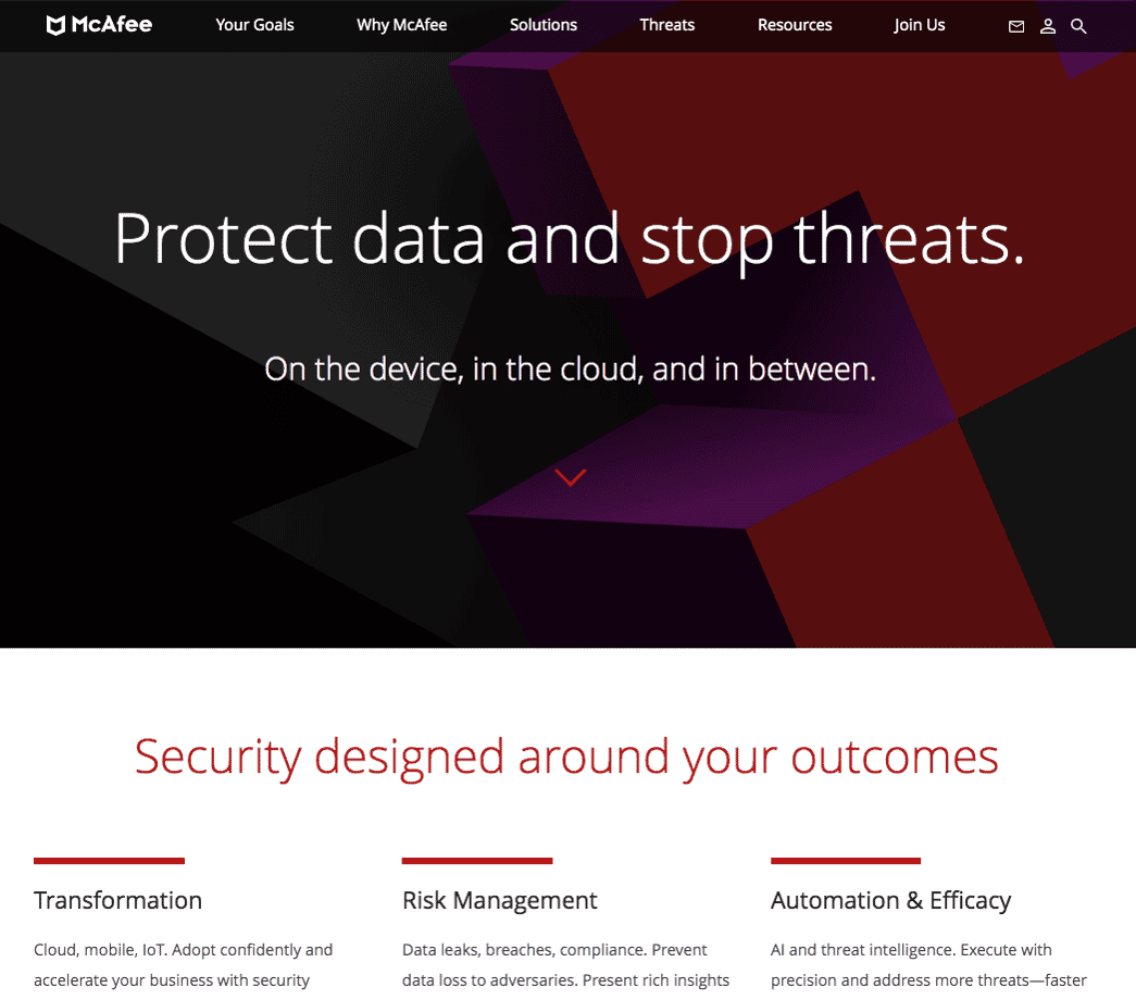 screengrab of McAfee site