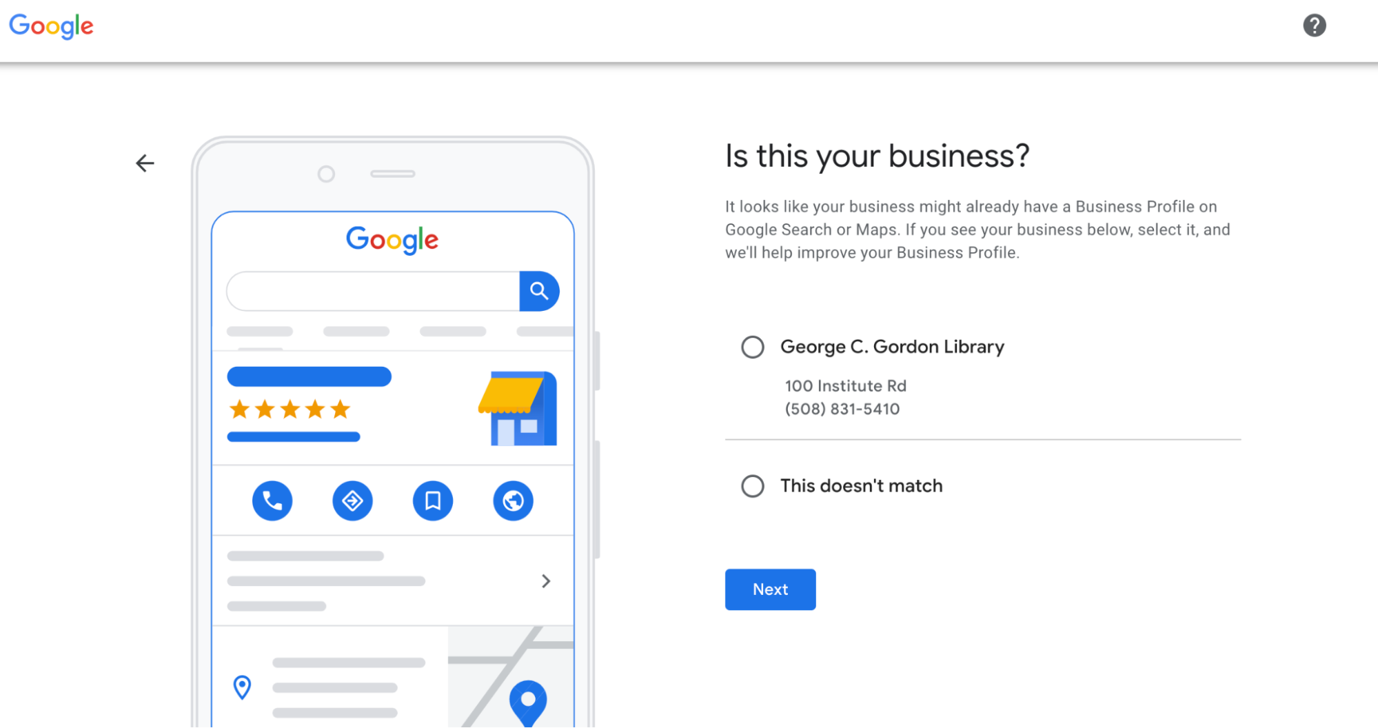screenshot of google business options 