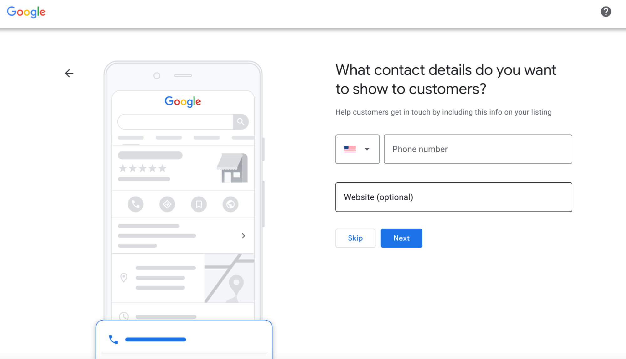 screenshot of business details to add